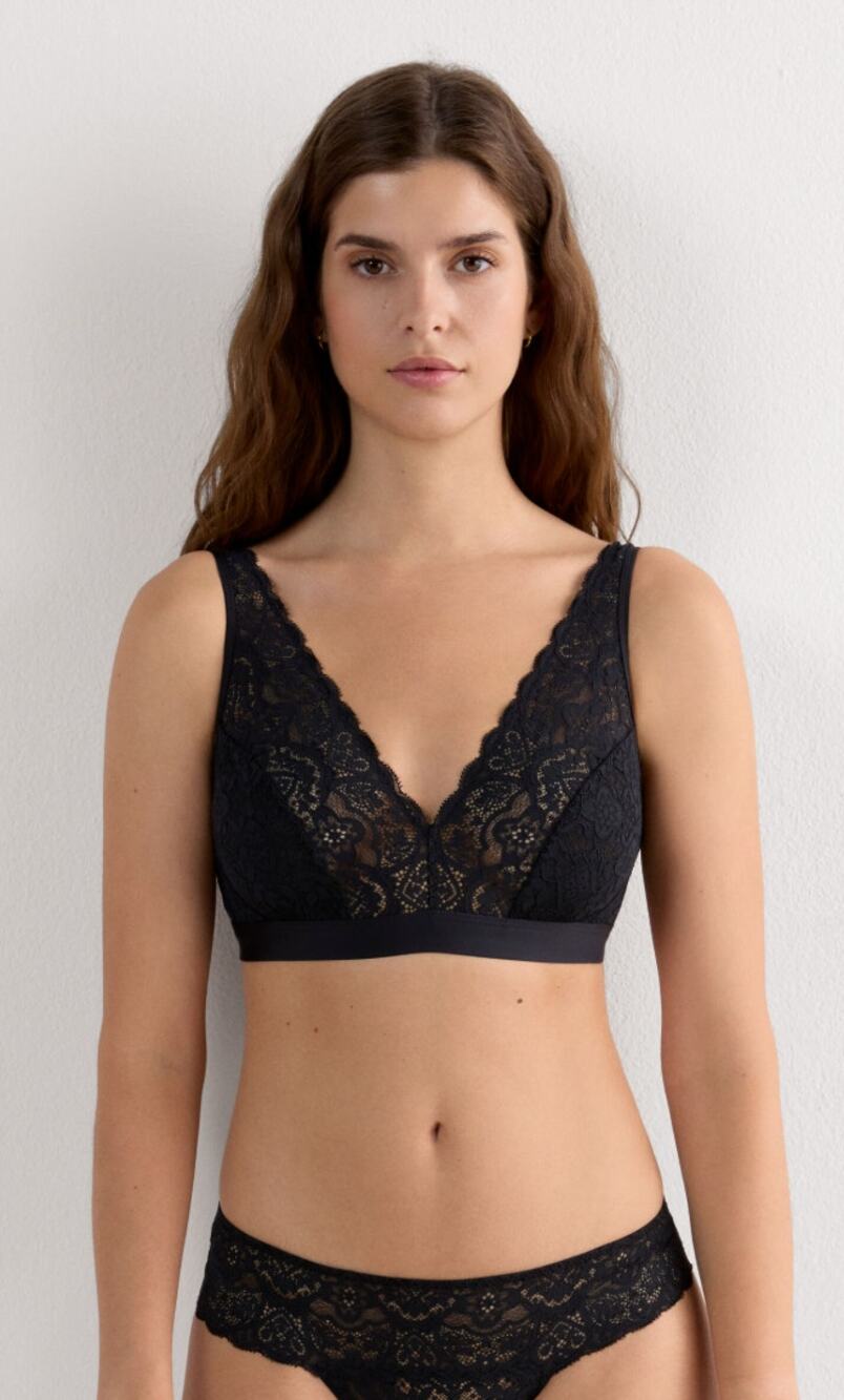 NWT Intimissimi Wireless Lara Lace Triangle Bra Black Size 34D